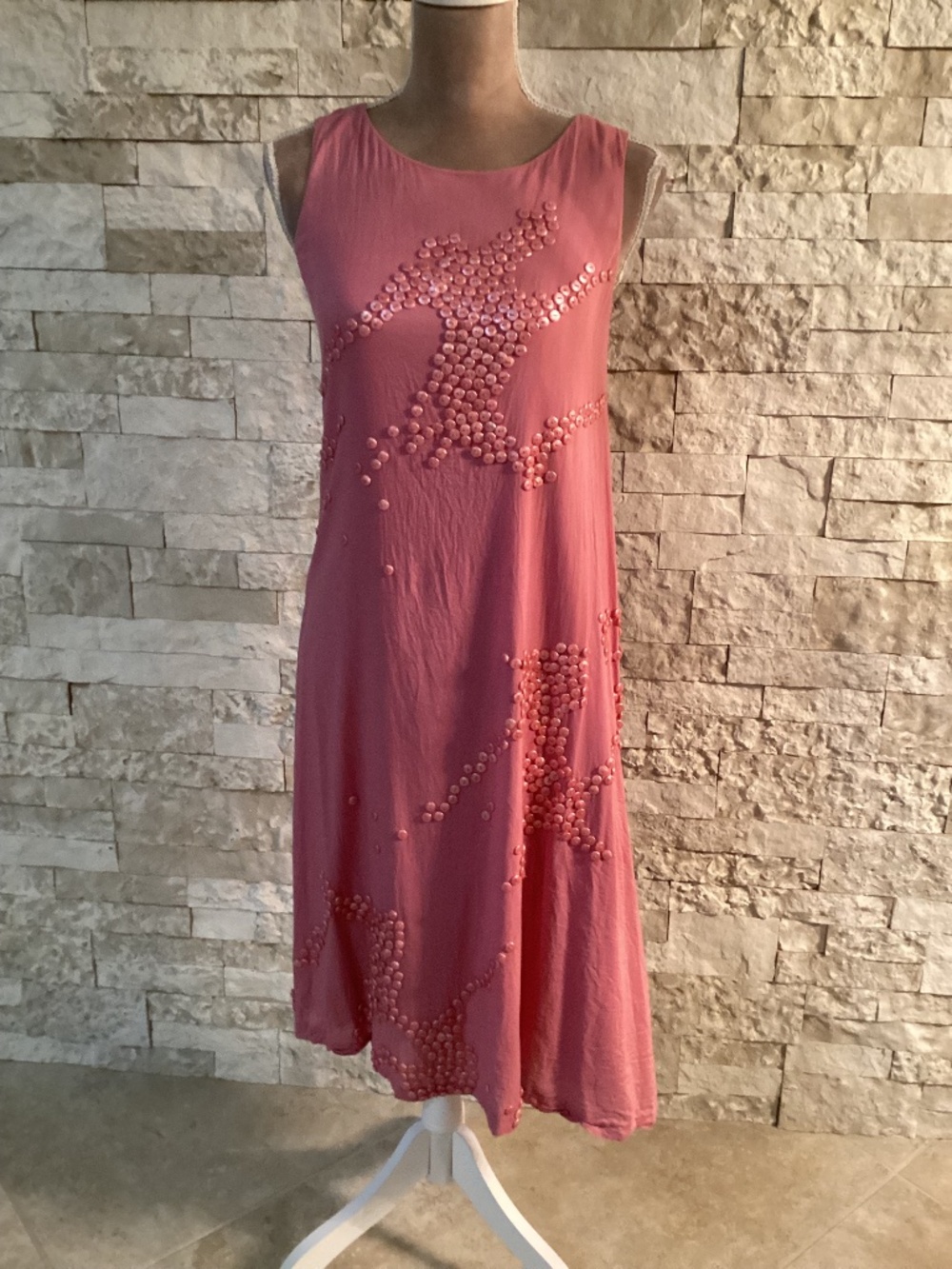 Nicole Farhi Rose Pink Button Embellished Asymmetric Sleeveless Midi Dress